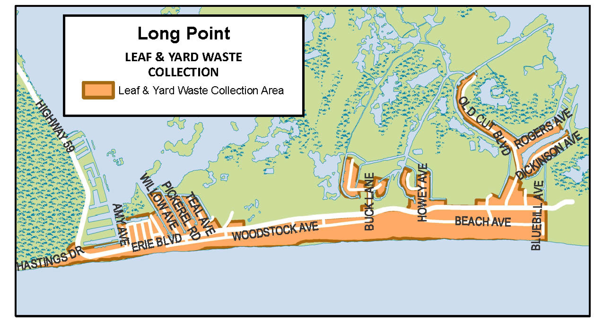 Map of leaf and yard waste areas in Long Point