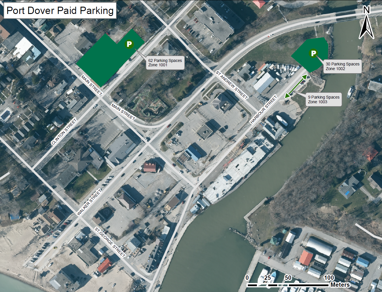 Paid parking map of Port Dover