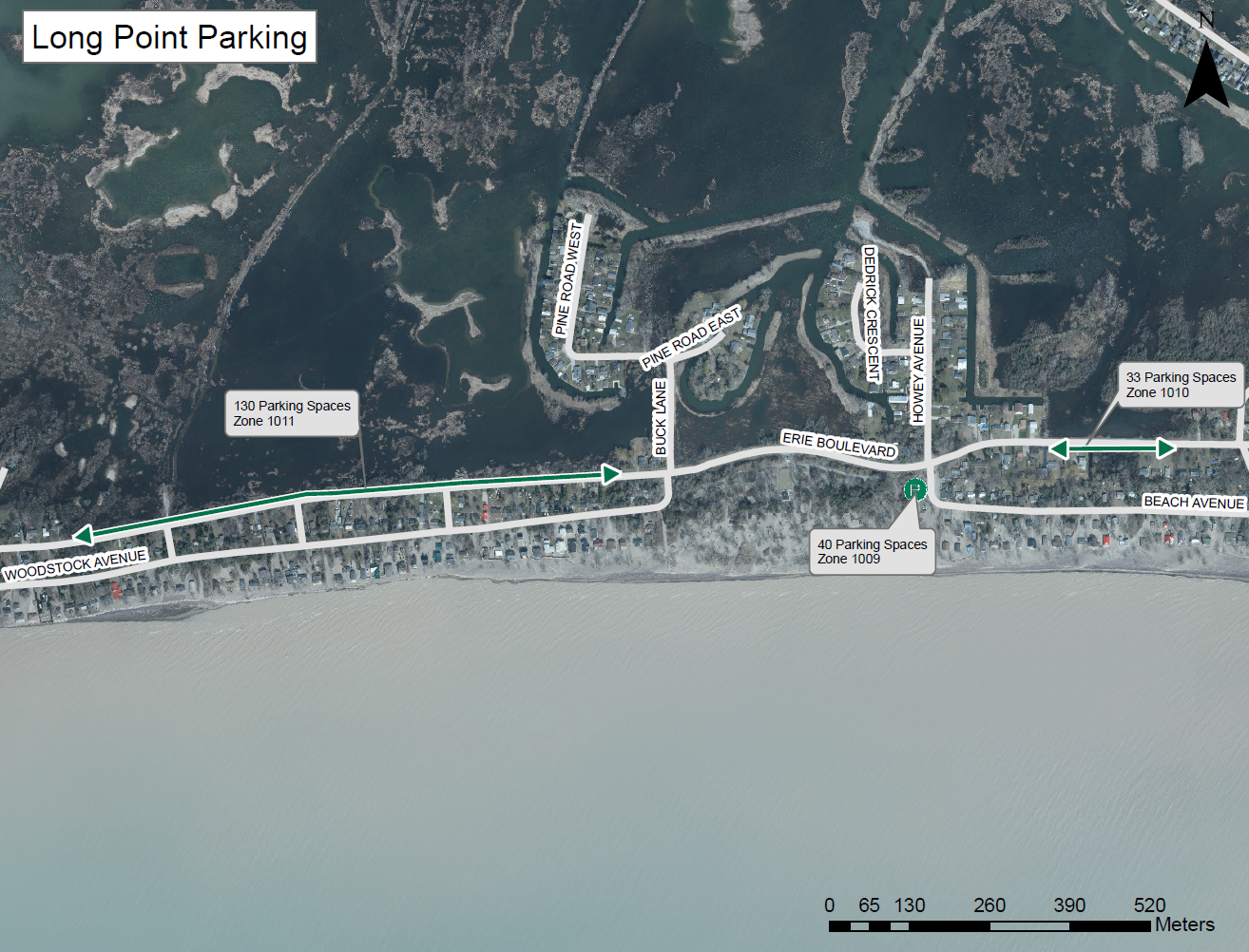 Paid parking areas in Long Point